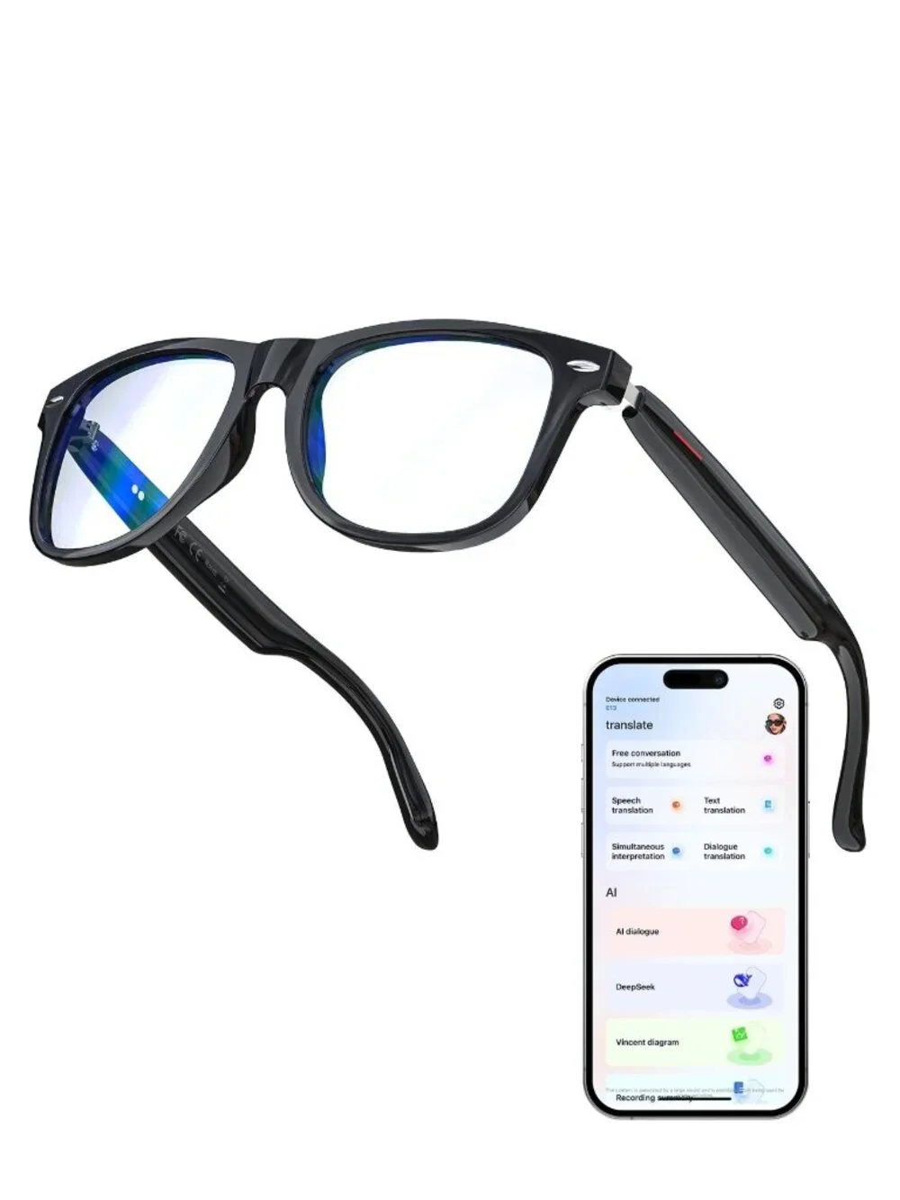 Smart AI Glasses with Auto-On Wear Detection, Bluetooth Glasses for Men Women, B